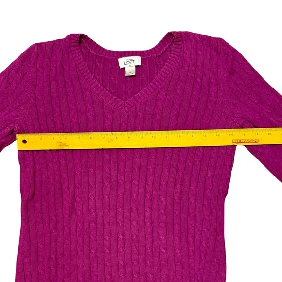 LOFT Women's V-Neck Cable Knit Sweater in Pink Plum - Picture 7 of 8